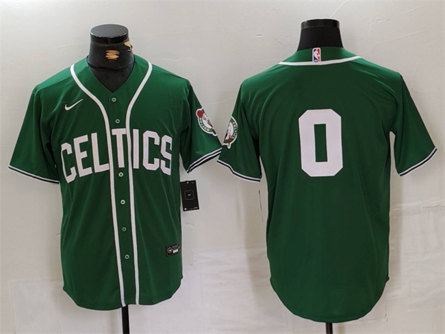 Men's Boston Celtics #0 Jayson Tatum Green With Patch Stitched Baseball Jersey